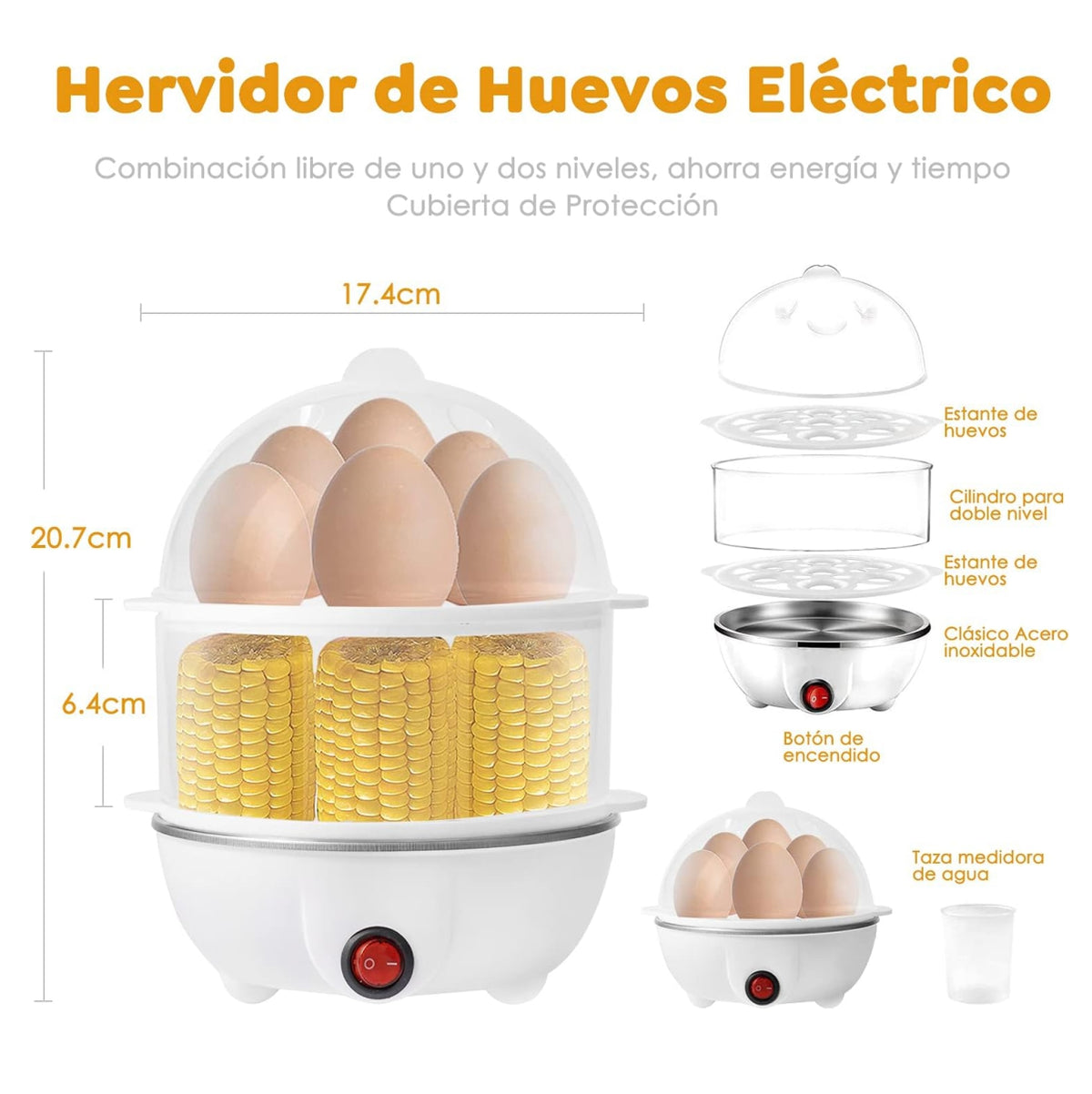 Cocedor eléctrico para huevos, acero inoxidable de 110 V